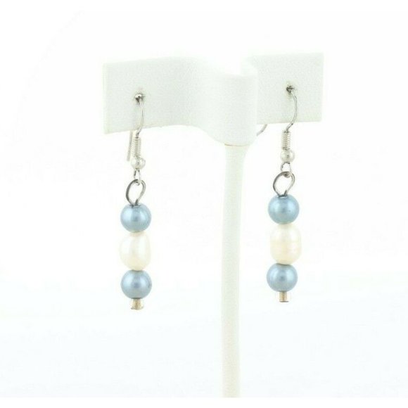 Sterling Silver White and Black Pearl Earrings Dangle Drop Earrings - Picture 4 of 7